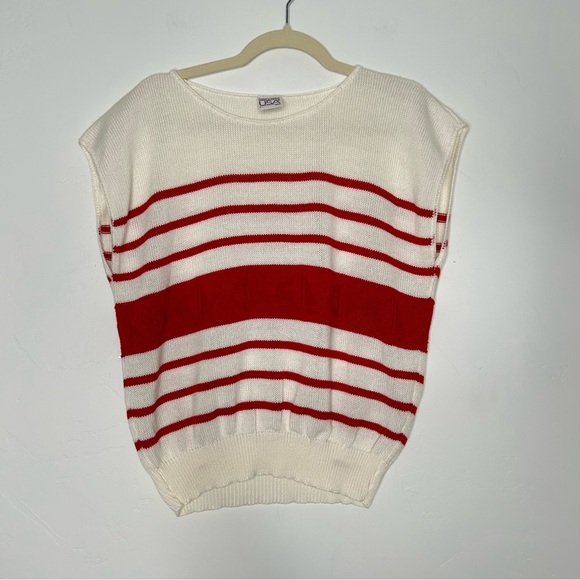 Vintage Cream Red Nautical Striped Sleeveless Sweater Size Large Sailboat Anchor - Picture 1 of 11